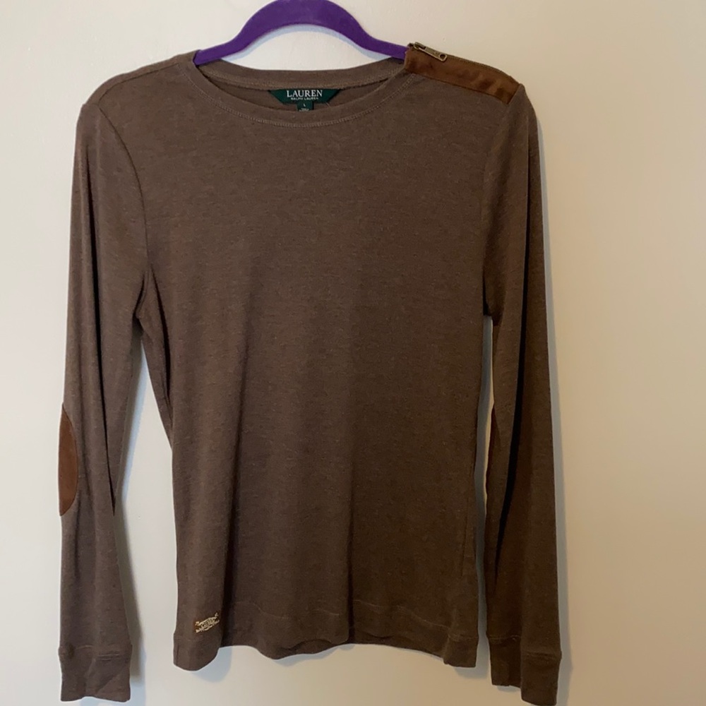 Brown long sleeve shirt with leather details